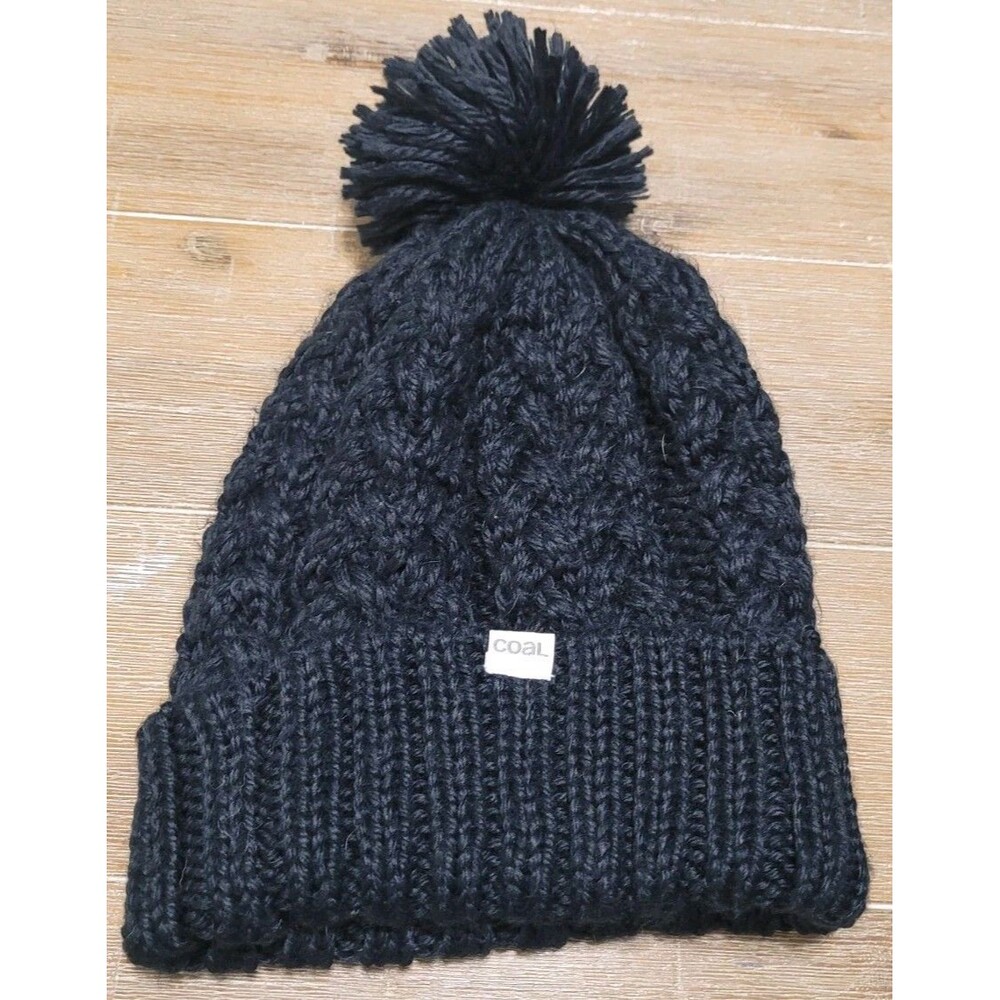 Coal Women's Black Beanie Winter Hat  Pom Pom